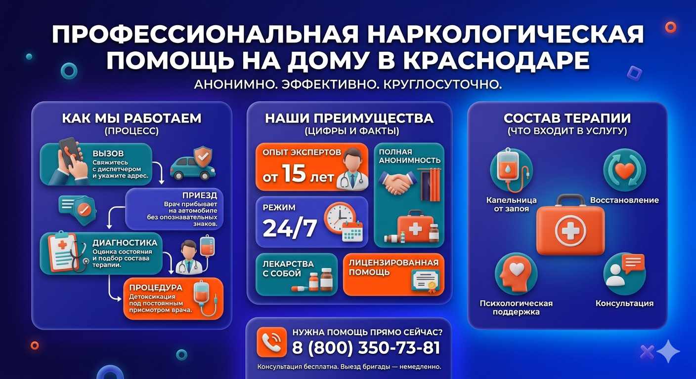 Инфографика о принципах лечения алкоголизма на дому в городе Урай: этапы вызова нарколога, преимущества анонимной детоксикации и состав медицинской помощи.